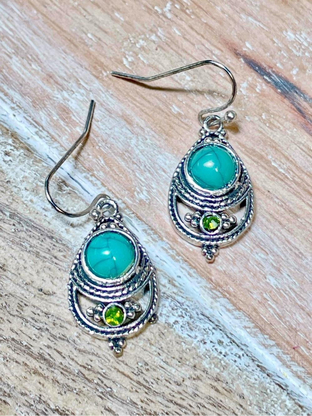 Turquoise and Lime Green Accent Drop Earrings - Women Jewelry
